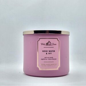 NEW Bath and Body Works White Barn Rose Water & Ivy - 3 Wick Candle & Lid 14.5oz